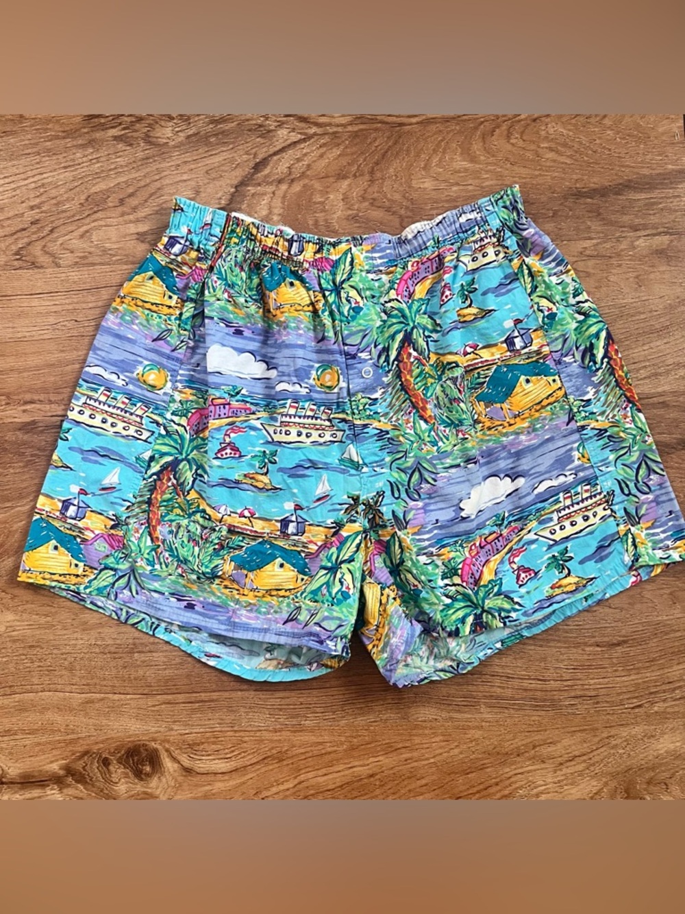 Vintage 80s Banana Republic Safari Travel Tropical Boxer Shorts Mens Size Large